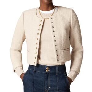 J Crew Bridgette Tweed Lady Jacket Crop Button Down Natural Cream Beige Small 4